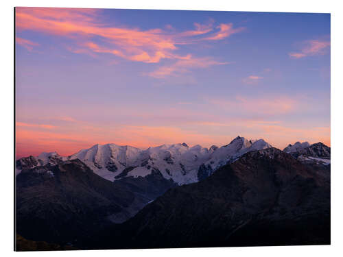 Alubild Panorama der Bernina-Bergkette bei Sonnenuntergang