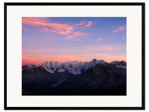 Framed art print Panorama of the Bernina Mountain Range at Sunset