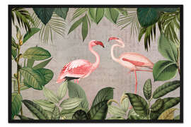 Gerahmter Kunstdruck Vintage Flamingo Oasis