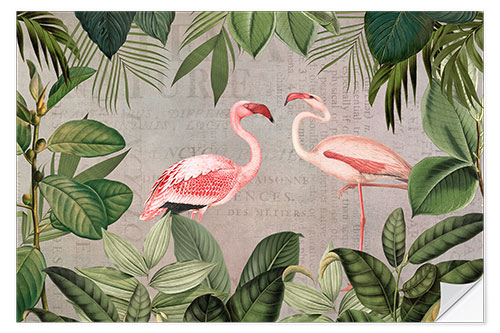 Wandsticker Vintage Flamingo Oasis