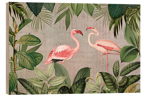 Wood print Vintage Flamingo Oasis