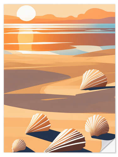 Muursticker Abstract Seashells In Beach Sunset