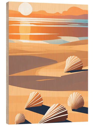Wood print Abstract Seashells In Beach Sunset
