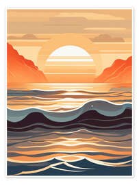 Tableau  Sunset Ocean Waves - Gradient Grooves