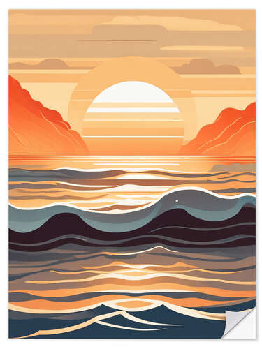 Sticker mural Sunset Ocean Waves