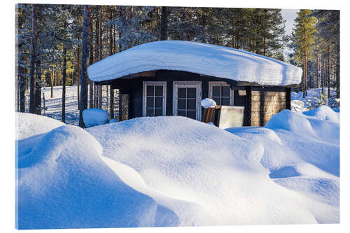 Acrylic print Wooden Cabin Under the Snow in Kuusamo, Finland