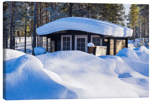 Lerretsbilde Wooden Cabin Under the Snow in Kuusamo, Finland