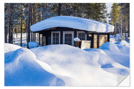 Naklejka na ścianę Wooden Cabin Under the Snow in Kuusamo, Finland