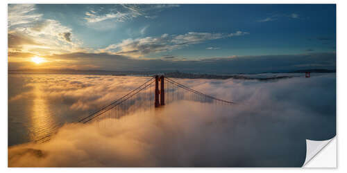 Selvklebende plakat Golden Gate Bridge, San Francisco, Morning Fog