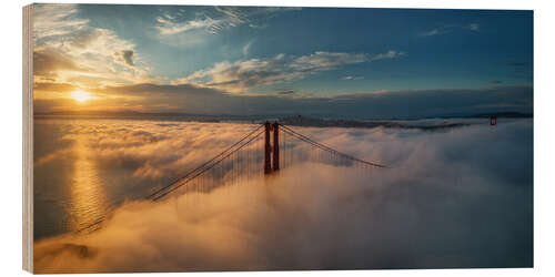 Tableau en bois Golden Gate Bridge, San Francisco, Morning Fog