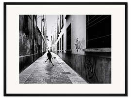 Gerahmter Kunstdruck Fußball in den Gassen