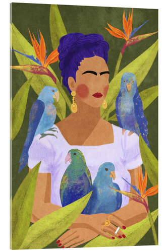 Tableau en verre acrylique Frida and Parrots