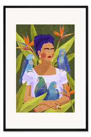 Gerahmter Kunstdruck Frida und Papageien