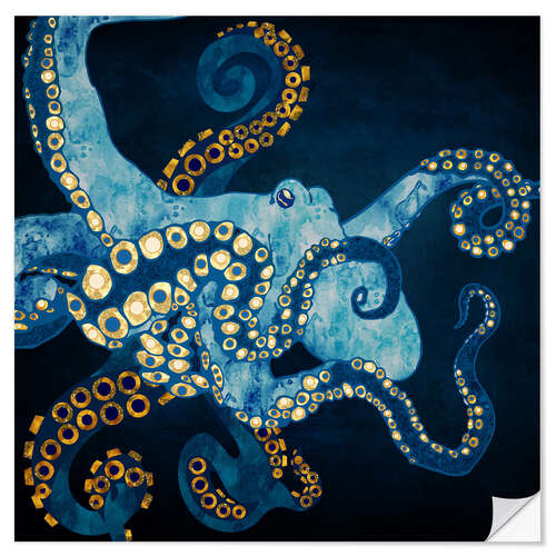 Selvklebende plakat Blue Octopus