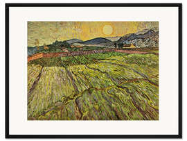 Gerahmter Kunstdruck Eingezäuntes Feld mit Sonnenaufgang