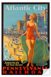 Selvklæbende plakat Travel to Atlantic City via Pennsylvania Railroad