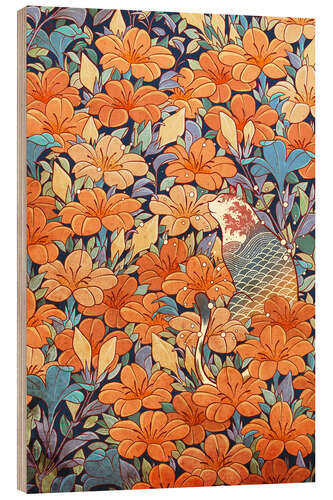 Holzbild Neko und Blumen