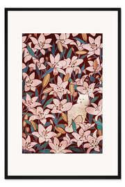 Gerahmter Kunstdruck Katze und Lilien