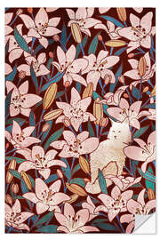 Selvklebende plakat Cat and Lilies