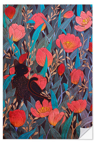 Wall sticker Black Cat and Tulips