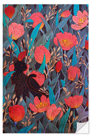 Selvklebende plakat Black Cat and Tulips