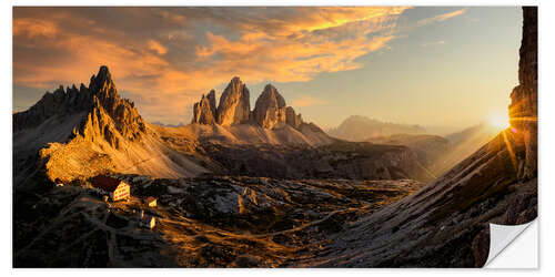 Selvklebende plakat Tre Cime - Three Peaks of Lavaredo at Sunset