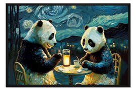 Gerahmter Kunstdruck Caféterrasse bei Nacht mit Pandas I