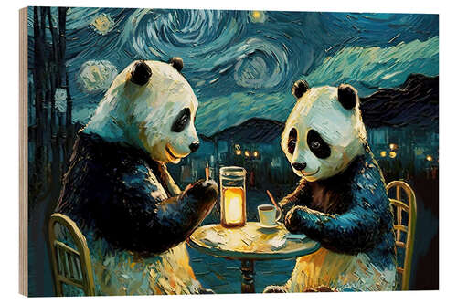 Wood print Cafe Terrace at Night with Pandas I