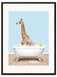 Gerahmter Kunstdruck Süße Giraffe in der Badewanne