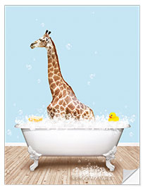 Selvklebende plakat Cute Giraffe in the Bathtub