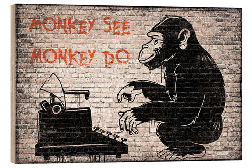 Wood print Banksy - Monkey See Monkey Do