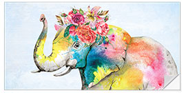 Wall sticker Colourful Elephant Floral Crown