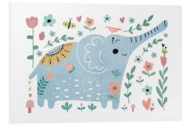 Foam board print Scandinavian Floral Happy Elephant