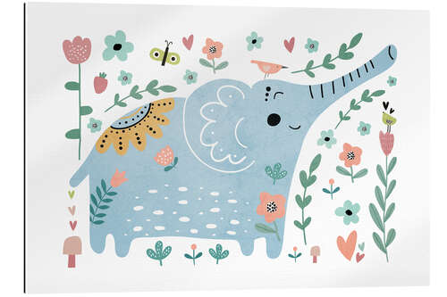 Gallery print Scandinavian Floral Happy Elephant