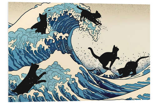 Tableau en PVC Cats on the Great Wave