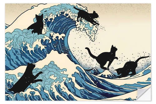Vinilo para la pared Cats on the Great Wave