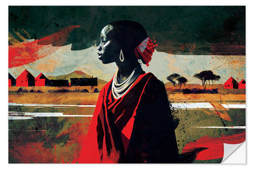 Muursticker African Profile in Red