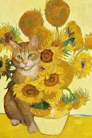 Magnettafel Sonnenblumen und Katze Vincent