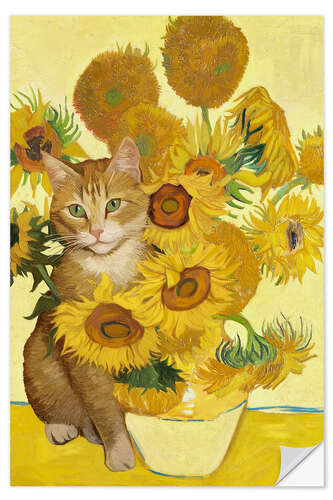 Sticker mural Sunflowers and Vincent the Cat