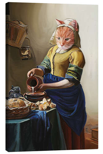 Leinwandbild Vermeer Milkmaid Cat