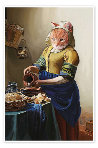 Poster Vermeer Milkmaid Cat