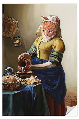 Wandsticker Vermeer Milkmaid Cat