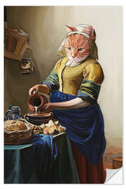 Selvklæbende plakat Vermeer Milkmaid Cat