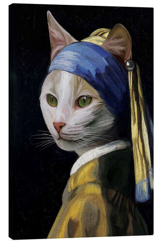Tableau sur toile Katze mit dem Perlenohrring