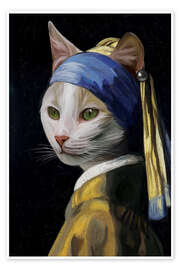 Poster Cat with a Pearl Earring