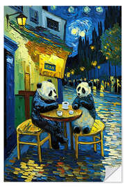 Selvklebende plakat Cafe Terrace at Night with Pandas II