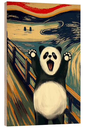 Wood print The Scream with Panda