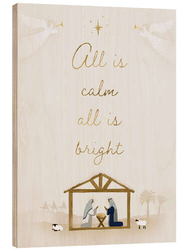 Hout print All is Calm and All is Bright