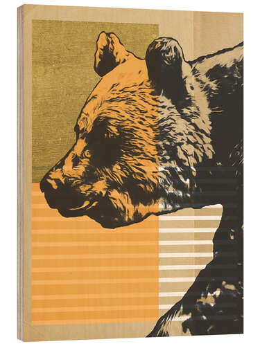 Print på træ Gold Geometric Bear