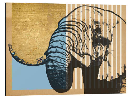 Alubild Goldener Geometrischer Elefant